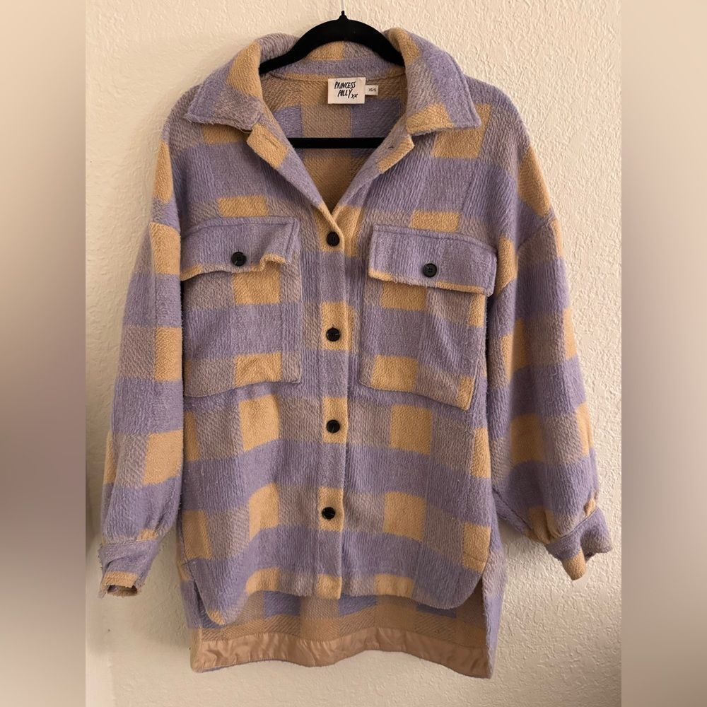 Princess Polly Purple and Tan Plaid Pea Coat